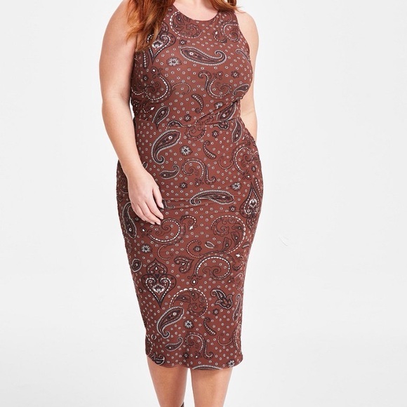 Elegant Brown Paisley Midi Dress - Picture 2 of 10